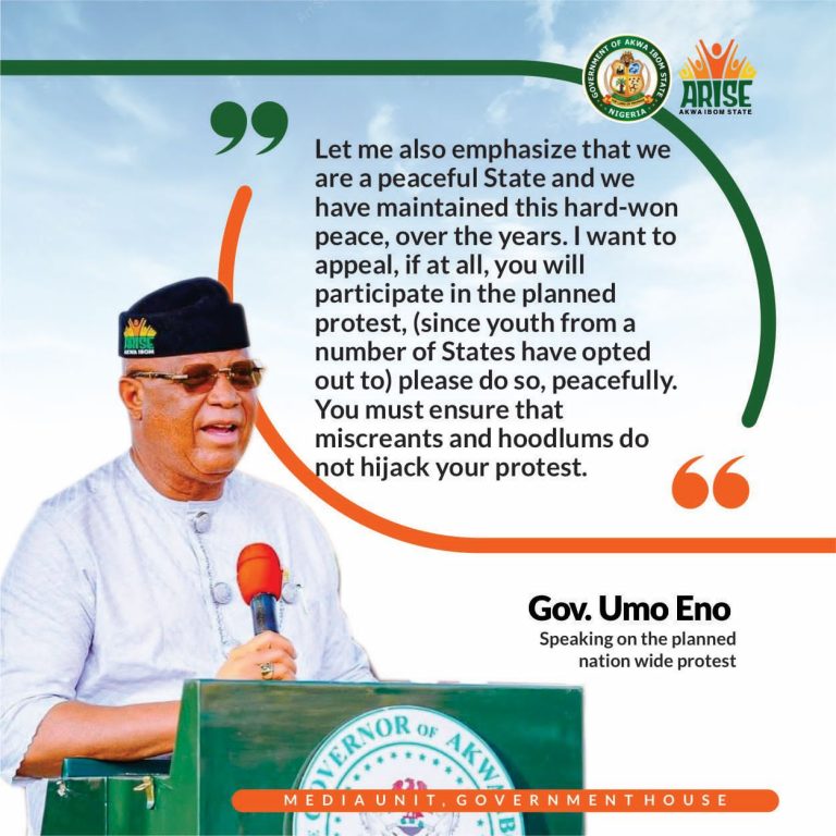 Nationwide Protest: Gov Eno Urges Youths to Maintain Peace