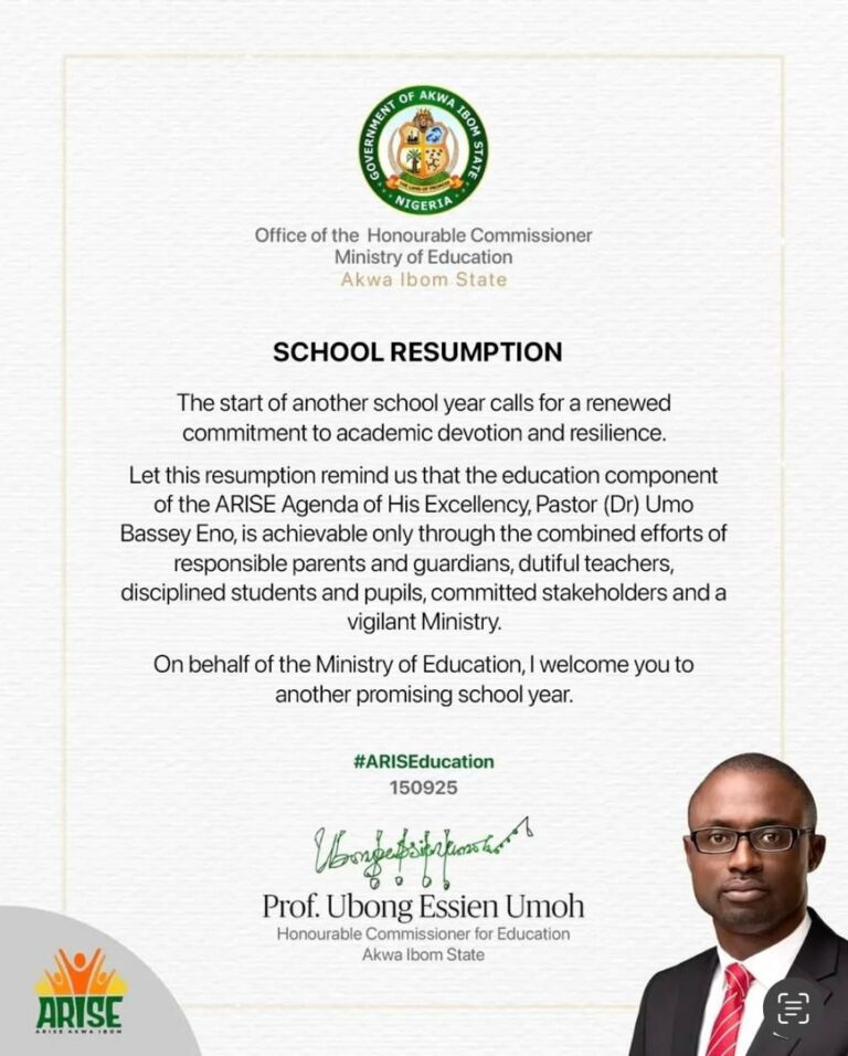 Akwa Ibom Education Commissioner Welcomes Students Back to School