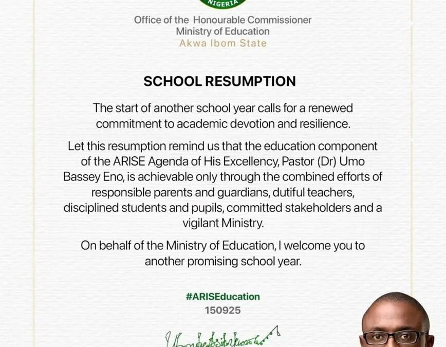 Akwa Ibom Education Commissioner Welcomes Students Back to School