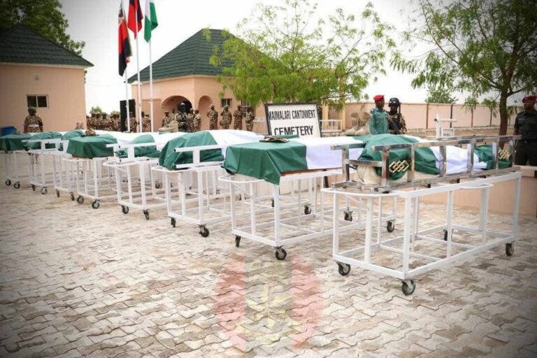 Defence Minister, Zulum, Service Chiefs Present As Slain Brig-Gen Braimo, Others Buried In Borno